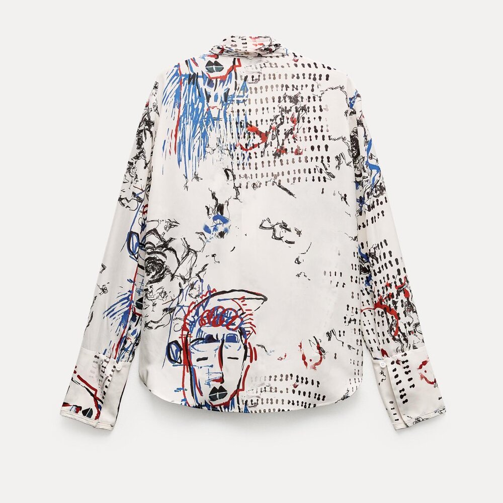 NWT Zara ZW Collection Tied Print blouse Size M